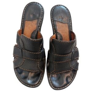 Y2K Chunky Black Leather Wedge Sandals BORN Size 7 | Distressed 90's/ 2000's